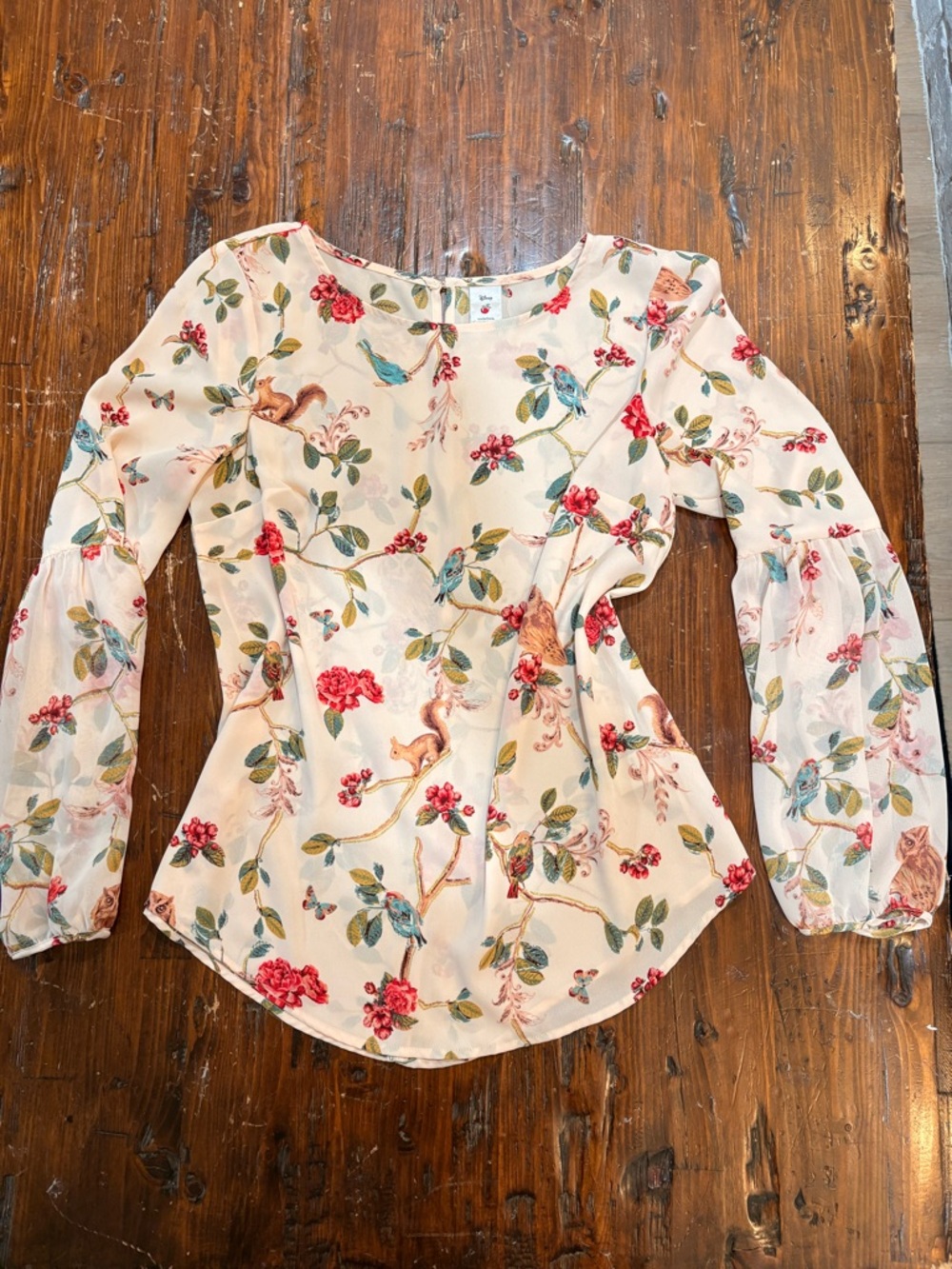 Disney by Lauren Conrad Women’s Cream Floral Long-Sleeve whimsical Blouse small